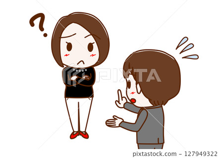 （多張）一名困惑的女子和一名男學生拼命向她解釋某件事 127949322