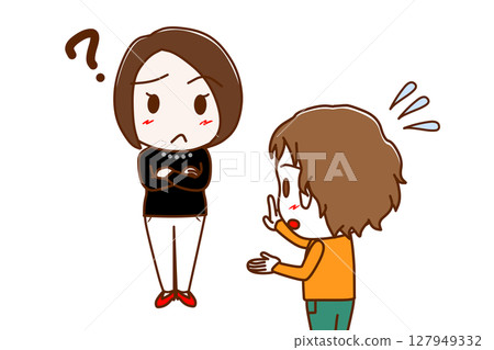 (Plural) A confused woman and a Caucasian boy trying desperately to explain (Plural) A confused woman and a Caucasian boy trying desperately to explain 127949332