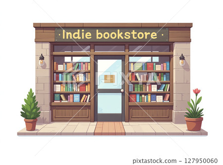 A small library surrounded by old books and greenery 127950060