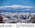 Yamagata city and the snow-white Mount Gassan 127950269