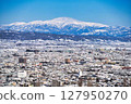 Yamagata city and the snow-white Mount Gassan 127950270