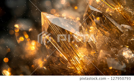 Golden rutilated quartz crystal 127950793