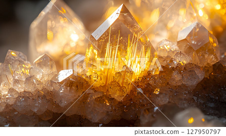 Golden rutilated quartz crystal Golden rutilated quartz crystal 127950797