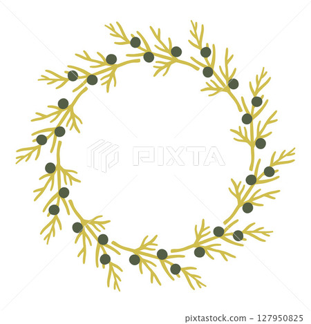 Autumn berry circle frame. Round border made of fall berries. The berries have different shapes and are arranged in a circle. Vector flat isolated on white background. Autumn berry circle frame. Round border made of fall berries. The berries have different shapes and are arranged in a circle. Vector flat isolated on white background. 127950825