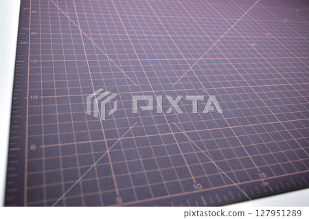 black cutting mat board background with line and scale measure guide pattern for object art design 127951289