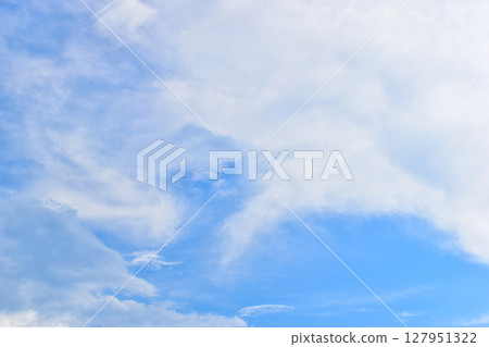 beautiful blue sky and white fluffy group of clouds with sunrise in the morning, natural background beautiful blue sky and white fluffy group of clouds with sunrise in the morning, natural background 127951322