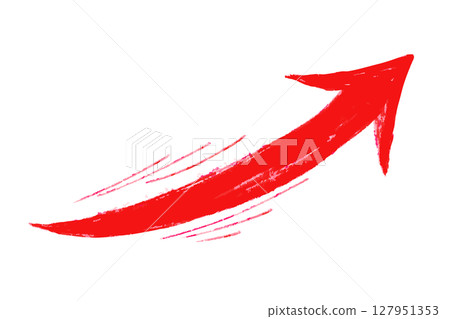 A passionate and energetic illustration of a red brush-drawn arrow 127951353