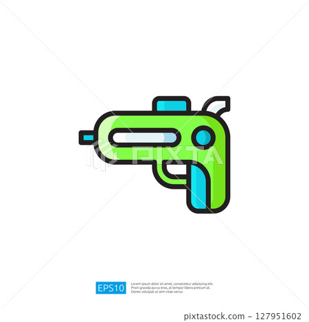 Colorful green water gun toy designed for playful summer activities and outdoor fun illustrating a cheerful and interactive recreational experience for children. Colorful green water gun toy designed for playful summer activities and outdoor fun illustrating a cheerful and interactive recreational experience for children. 127951602