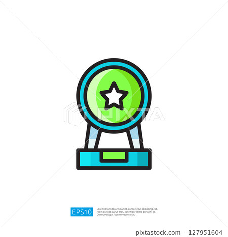 Stylized trophy with a modern design featuring a star symbolizing achievement and recognition for excellence in competitive endeavors and personal accomplishments. 127951604