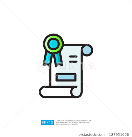 Award ribbon on scroll representing achievement and recognition in education and success illustrated in colorful flat design style 127951606