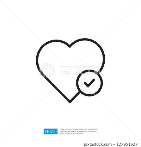 Minimalist heart symbol with checkmark expressing approval and positivity representing love and wellness in a clear and simple linear design focused on emotion and care Minimalist heart symbol with checkmark expressing approval and positivity representing love and wellness in a clear and simple linear design focused on emotion and care 127951627