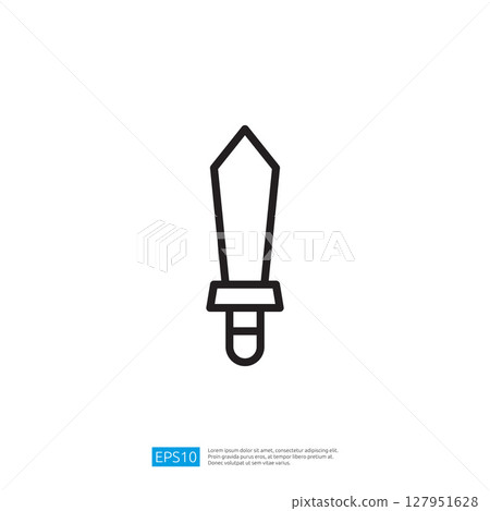Stylized illustration of a sword icon featuring a sharp blade and detailed hilt emphasizing strength and skill in combat and weaponry design for creative applications 127951628