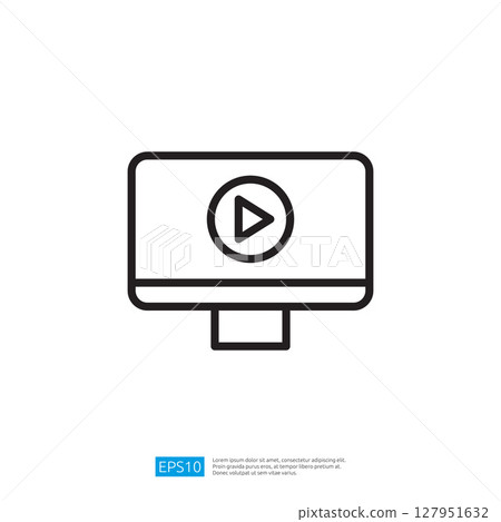 Minimalist icon of a computer monitor with a play button symbolizing video playback in a modern design style Minimalist icon of a computer monitor with a play button symbolizing video playback in a modern design style 127951632