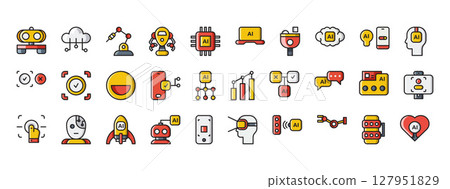 Collection of Colorful Icons Representing Artificial Intelligence and Technology Concepts in a Modern Digital Design Collection of Colorful Icons Representing Artificial Intelligence and Technology Concepts in a Modern Digital Design 127951829
