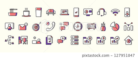 Collection of Icons Representing Communication Technology and Data Analysis for Modern Business Solutions 127951847