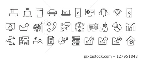 Diverse Icons Representing Communication Technology, Data Analysis, and Innovative Solutions in a Modern Workspace Environment Diverse Icons Representing Communication Technology, Data Analysis, and Innovative Solutions in a Modern Workspace Environment 127951848