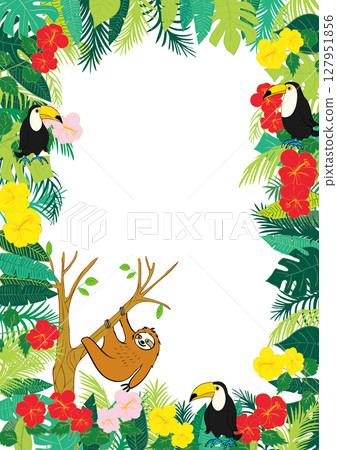 Sloth, toucan and tropical plants frame 3 Sloth, toucan and tropical plants frame 3 127951856