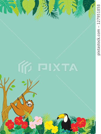 Sloth, toucan and tropical plants frame 4 127951858
