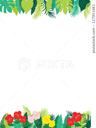 Flat design tropical leaves and hibiscus material frame vertical 2 Flat design tropical leaves and hibiscus material frame vertical 2 127951861