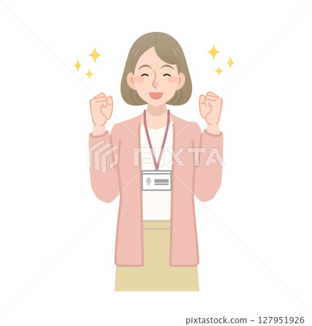 向量圖的一名女員工用拳頭泵歡呼 127951926