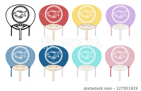 簡易扇子插畫集 金魚 127951929