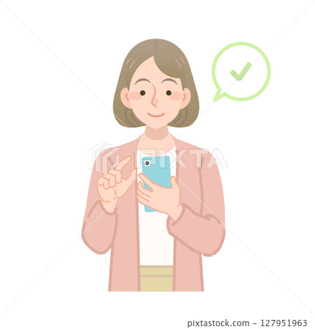 Illustration of a woman checking her smartphone 127951963