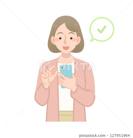 一位女士正在查看她的智慧型手機的插圖 一位女士正在查看她的智慧型手機的插圖 127951964