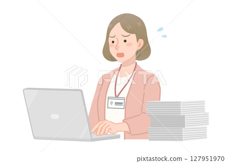 Illustration of a busy female employee Illustration of a busy female employee 127951970