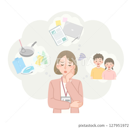 女性努力平衡工作和家庭生活 127951972