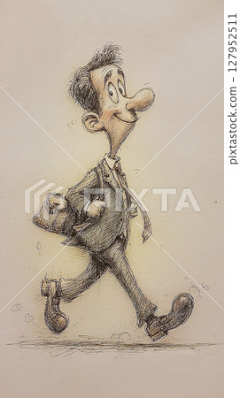 A businessman in a suit is walking energetically 127952511