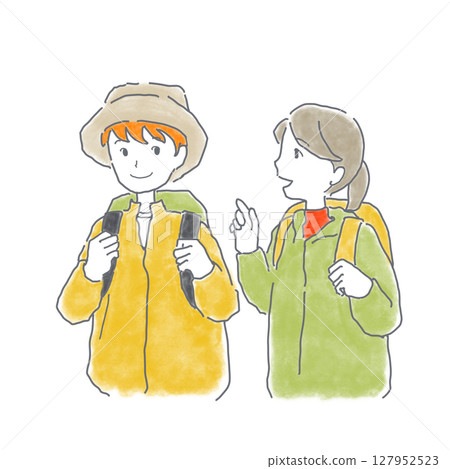 Illustration of people enjoying hiking and mountain walking 127952523