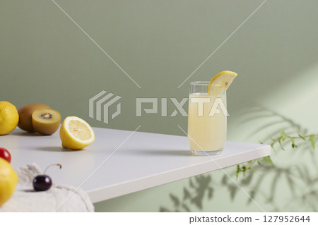 Minimal Aesthetic Beverages in Natural Light with Greenery. Minimal Aesthetic Beverages in Natural Light with Greenery. 127952644