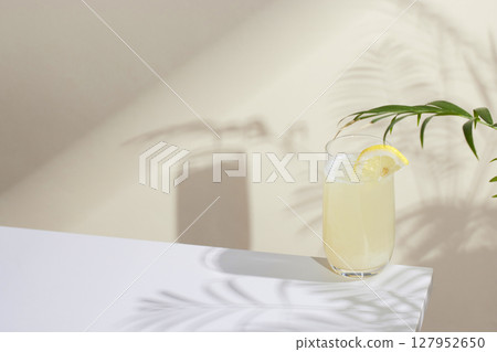 Minimal Aesthetic Beverages in Natural Light with Greenery. Minimal Aesthetic Beverages in Natural Light with Greenery. 127952650
