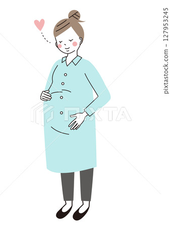 孕婦開心地揉著肚子的插圖(全身) 孕婦開心地揉著肚子的插圖(全身) 127953245