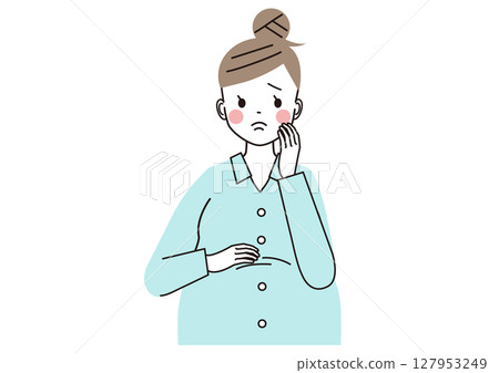 孕婦焦慮表情的插圖(上身) 孕婦焦慮表情的插圖(上身) 127953249