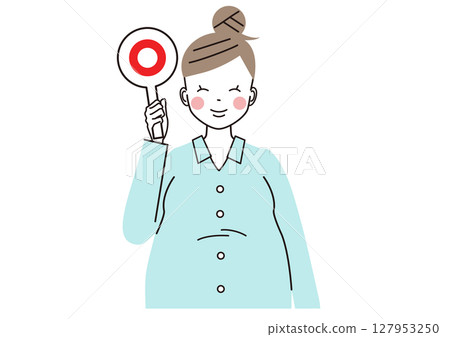 孕婦舉著○標語牌的插圖（上身） 127953250