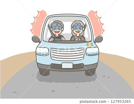 背景插圖：一位老人駕駛汽車，表情驚訝蒼白 127953265