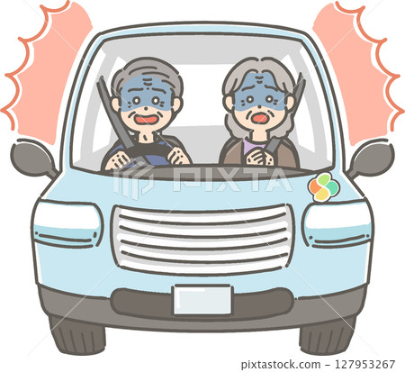 一位老人駕駛汽車，表情驚訝而蒼白的插圖 127953267