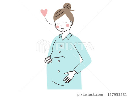 孕婦開心地撫摸大肚子的插圖（上半身） 127953281