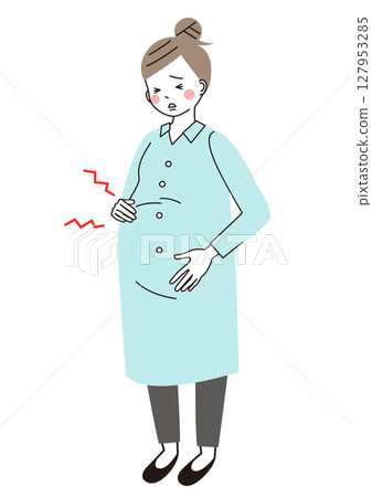 Illustration of a pregnant woman having stomach pain 127953285