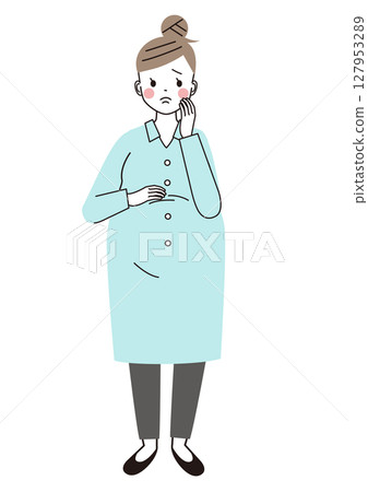 一位孕婦全身插畫，表情焦慮 127953289