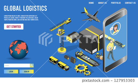 Modern isometric design concept of Smart Logistics with global logistics partnership, freight, cargo, warehouse. .Easy to edit and customize. Vector illustration eps10 127953303