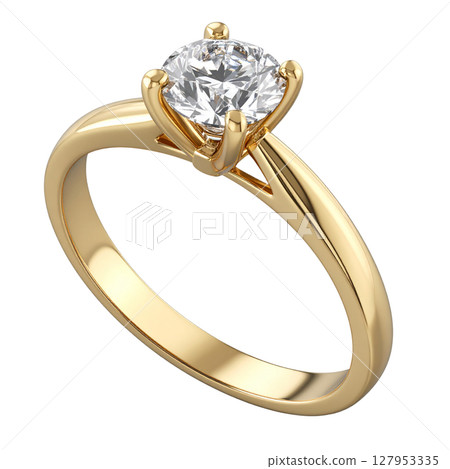 Pair of shiny golden wedding rings, a beautiful symbol of love and marriage, isolated on white for a romantic celebration 127953335
