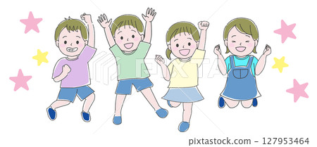 Four children jumping with joy 127953464