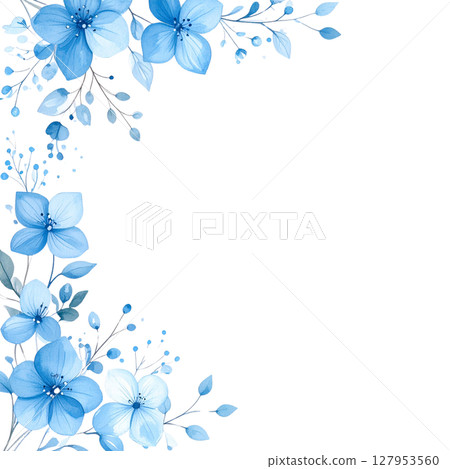 Blue abstract floral background with flower frame design illustration 127953560