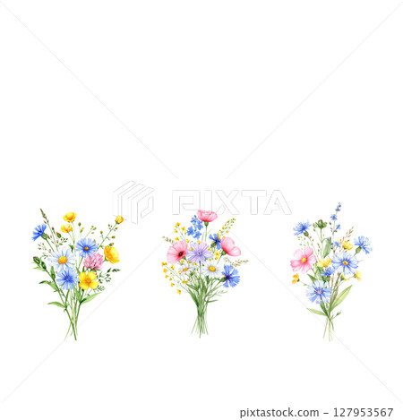 Spring pink flowers with green leaves on white background Spring pink flowers with green leaves on white background 127953567