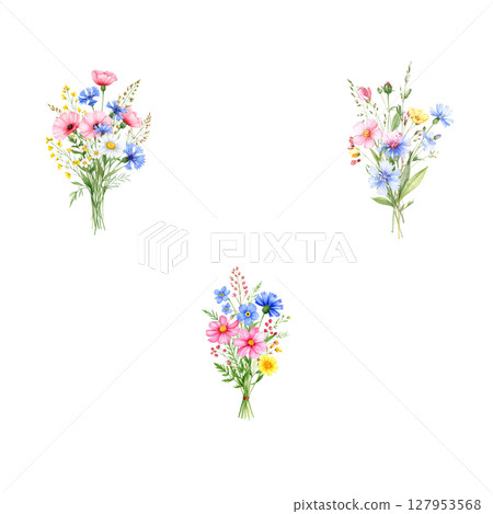 Spring pink flowers with green leaves on white background Spring pink flowers with green leaves on white background 127953568