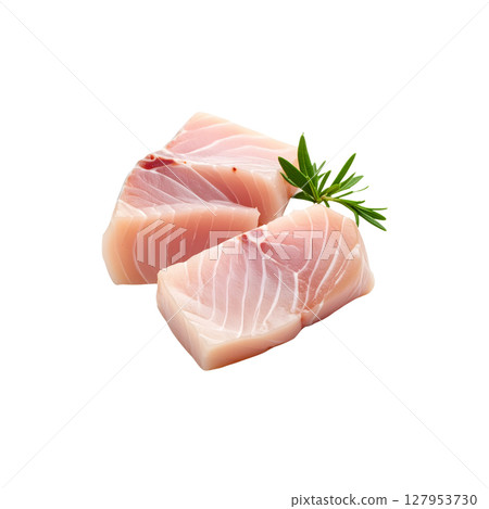 Fresh salmon fillet and steak separated, healthy seafood ingredient on white background. Fresh salmon fillet and steak separated, healthy seafood ingredient on white background. 127953730