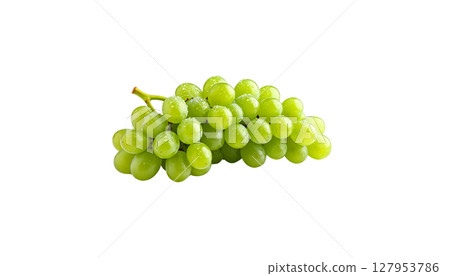 Fresh ripe green grapes in juicy bunches isolated on white background. 127953786