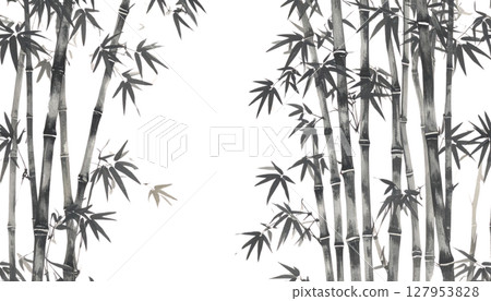 Green bamboo plant with leaves, isolated on white background 127953828